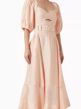NWT Puff-Sleeve Belted Maxi Dress in Light Peach